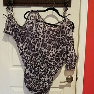 Gray Leopard print cold shoulder top